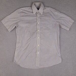 Hugo Boss Shirt Mens Large 15 - 3/4 Blue White Yellow‎ Plaid Button Down